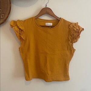 Anthropologie Ruffled Sleeve Mustard Top
